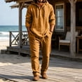 thumbnail image 2 of YABCSAZ Men's 2 Piece Cotton Linen Sets Casual Long Sleeve Button Hoodie and Loose Pants Set Beach Vacation Outfits Casual Lightweight Lounge Sets, 2 of 7