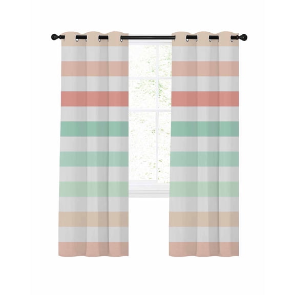Peach Pink Green Ombre Blackout Curtains, Light Blocking Print Window Curtains, Farmhouse Stripe Modern Thermal Insulated Window Drapes for Living Room Kitchen Cafe 2 Panels, 104"W x 84"L