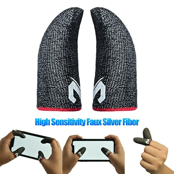 Opvise Gaming Finger Sleeve Non-slip High Sensitivity Faux Silver Fiber Sweatproof Thumb Finger Protector for Mobile Game Controller