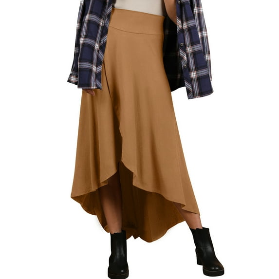 Doublju Women's High Low Unbalanced Hem Maxi Skirt With Side Pocket