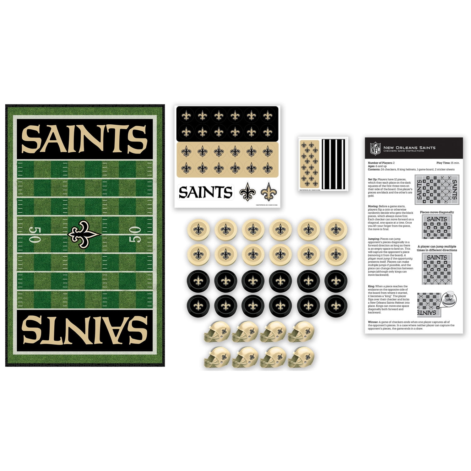 MasterPieces - NFL  Checkers, Officially Licensed New Orleans Saints Football Board Game for 2 Players, Family Fun for Kids & Adults