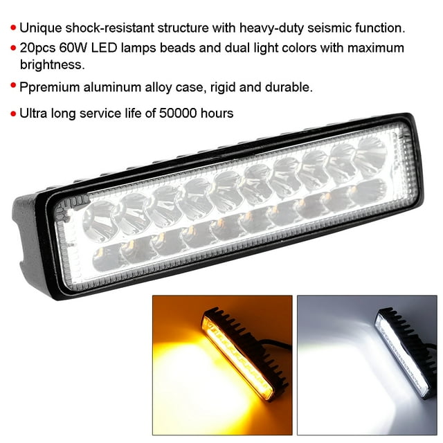 Barra de Luz de Trabajo para Motocicleta y Coche de 60W y 20 LED, Barra de Faros de Doble Color para Conducción para Vehículos TODOTERRENO