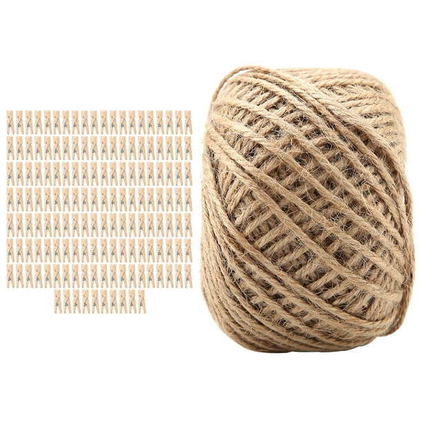 250 pinzas de madera natural para ropa con 1 rollo de 50 metros de hilo de yute