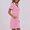 thumbnail image 6 of NXMZXB Women’s Polo Dresses 2025 Short Sleeve Casual Striped Color Block Collared V Neck Summer Tennis Golf Mini Shirt Dress with Pockets Pink M, 6 of 10