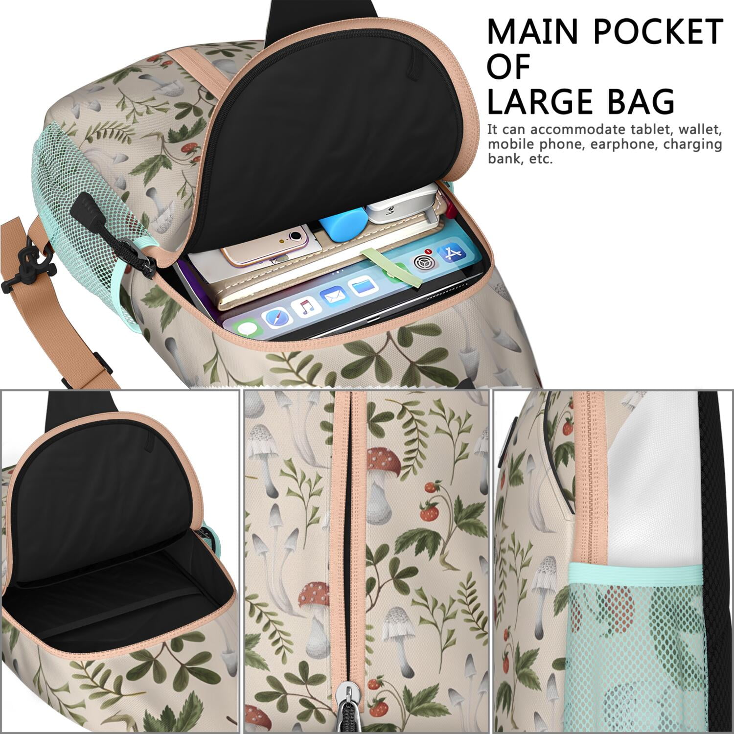 Colorful Earthy Rustic Lightweight Sling Bag for Women Men – Reinforced stitching, Reversible strap, Durable polyester – Ethnic Boho chic Aesthetic Design for Travel, Hiking, Outdoor