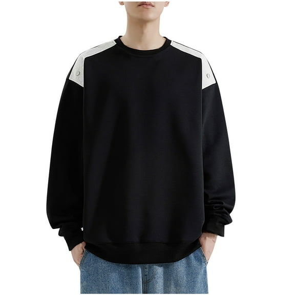 Goodtrade8 Color Block Winter Tops for Men Long Sleeve Casual Crew Neck Oversized Sweatshirt