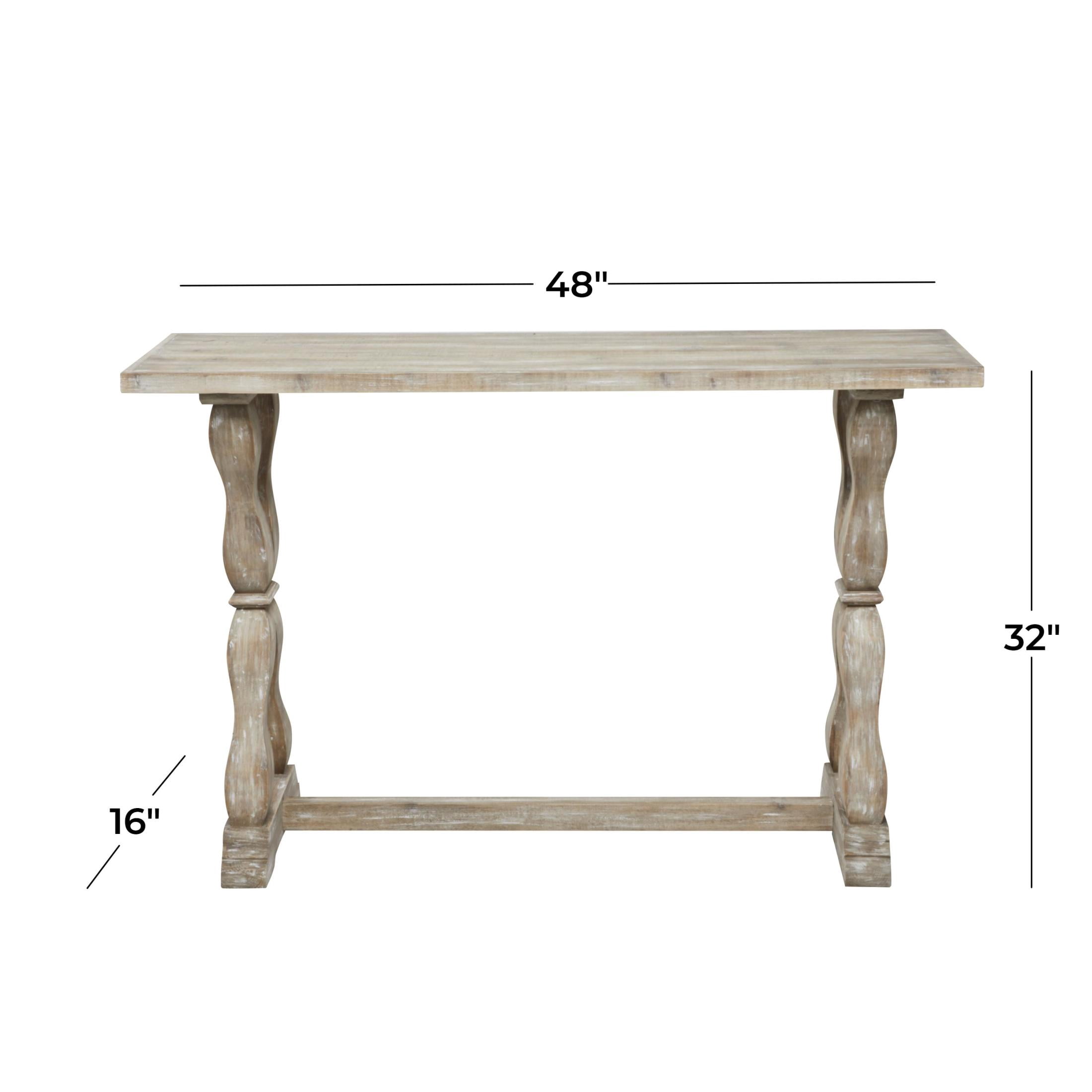 DecMode 48" x 32" Brown Wood Whitewashed Console Table with Angled Turned Legs, 1-Piece