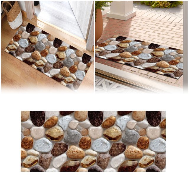ERK Corridor Stone Patterned Carpet 3D Pebble Pattern Entrance Mat Slip Washable,50x120cm