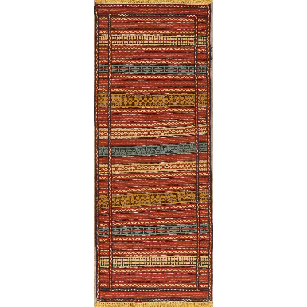 Narrow Oriental Turkish Kilim Flatwoven Runner Rug Hallway Wool Red Carpet 2x6