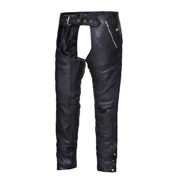 Unisex 4-Pocket Motorcycle Chaps with Snap Out Lliner, Black - 3XL