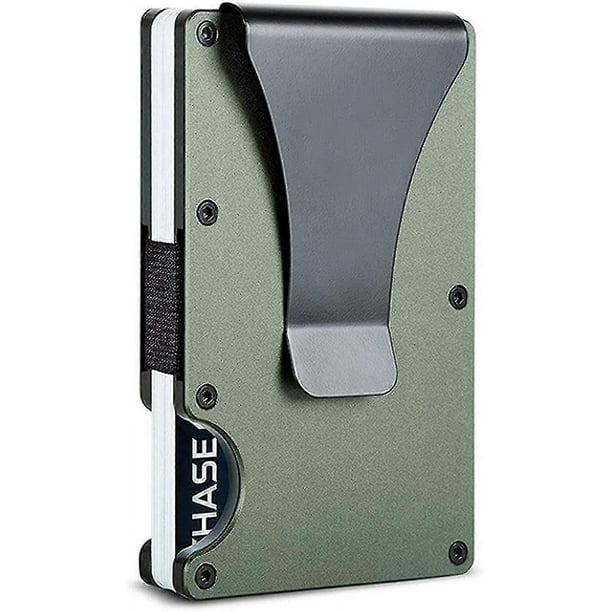 Cartera metálica minimalista con clip para billetes - Tarjetero delgado de aluminio con bloqueo RFID frontal