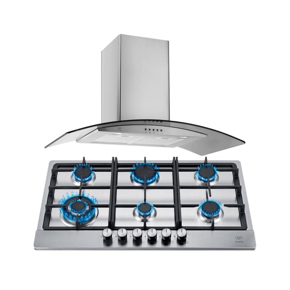 Combo Parrilla a Gas AVERA 6 Quemadores AI6 Campana de Pared 90 cm CEV90
