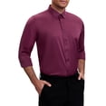 thumbnail image 4 of Camisas de vestir formales de color sólido con cuello de punta y manga larga para hombres INSPIRE CHIC, color burdeos, talla S, 4 of 6