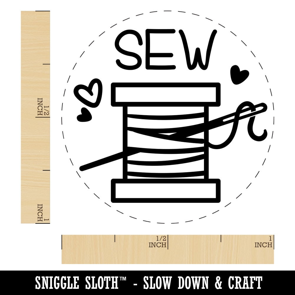 Spool of Thread Sew Sewing Self-Inking Rubber Stamp Ink Stamper - Brown Ink - Medium 1 Inch