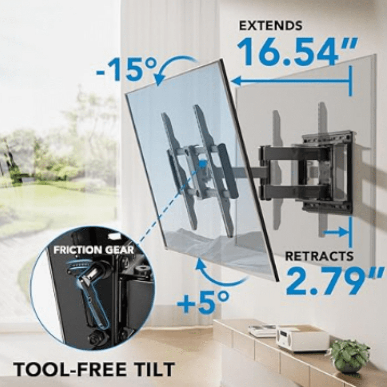 Full Motion TV Wall Mount for 42-85 inch Flat Screen LED TV up to 132lbs Swivel Dual Articulating Arms Mount, Tool-Free Tilt Bracket Max VESA 600x400mm, Fits 8” 12” 16" Wood Studs