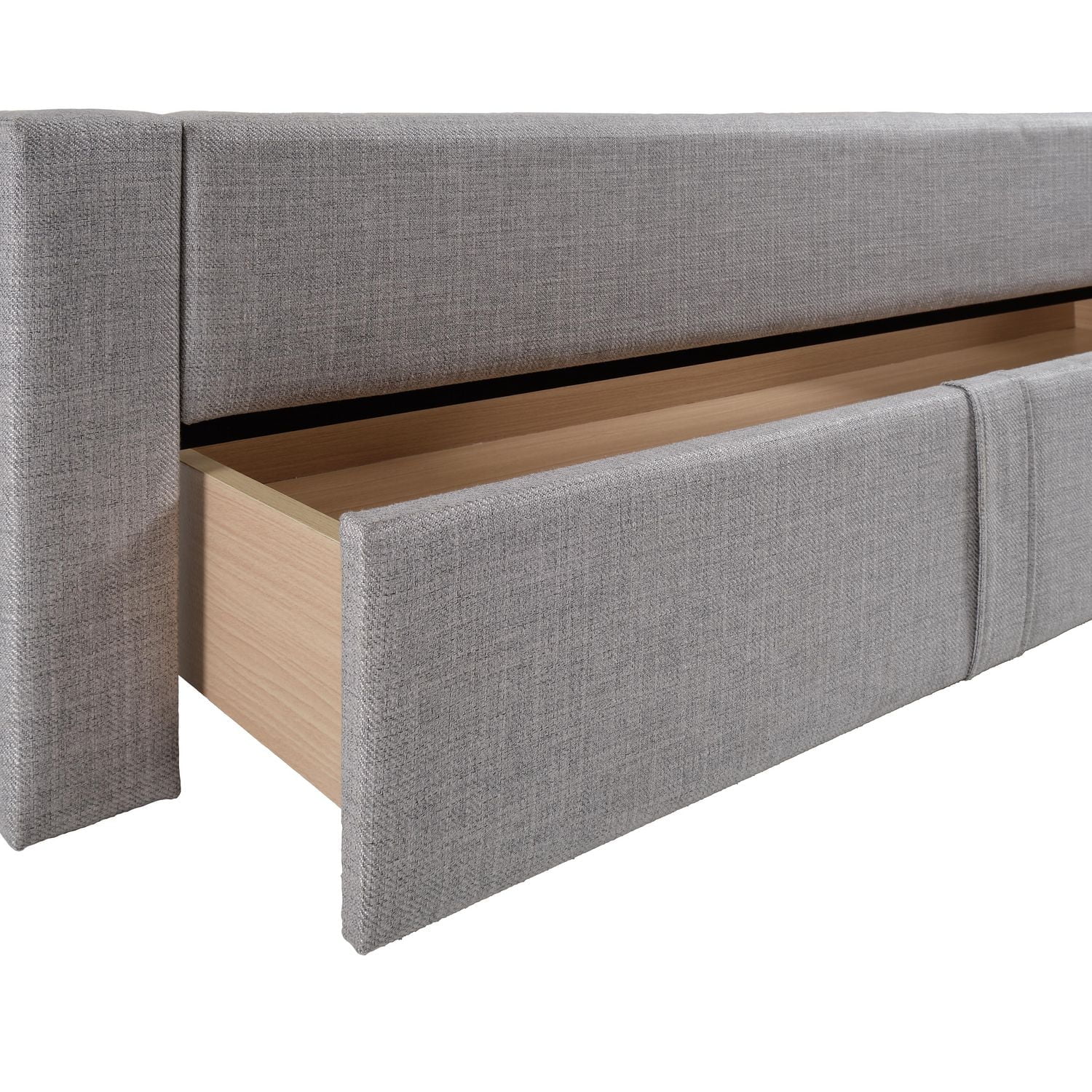 Lit plateforme capitonné gris clair CorLiving Metro avec rangement et tiroirs en format double/double et grand lit