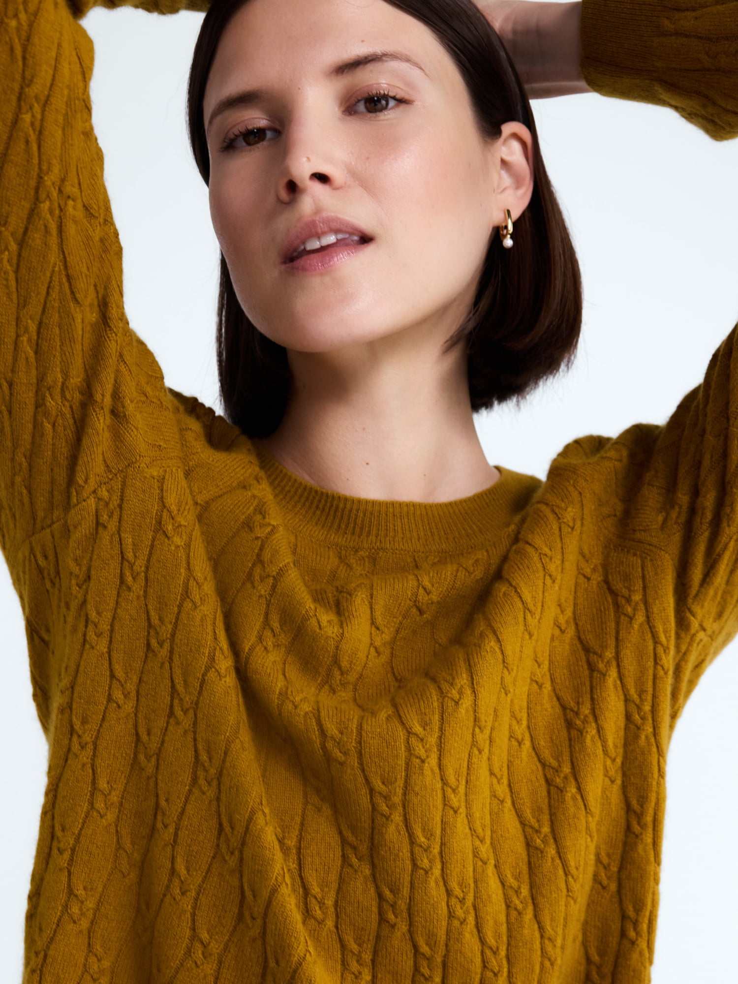 Free Assembly Women's and Women's Plus Cashmere Cable Knit Sweater with Puff Sleeves, Midweight, Sizes XS-4X