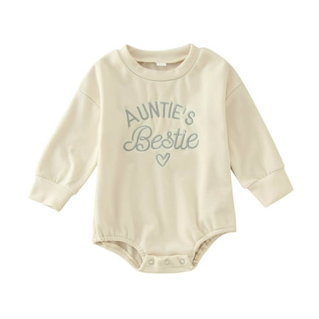 

Zhuashum Romper For Girls Toddler Long Sleeve Round Neck Jumpsuit Letter Prints Vacation Outfits Fall Winter Casual Simple Style Clothes Beige 9-12 Months