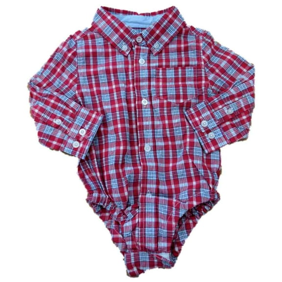 G-Cutee Infant Boys Red Plaid Button Up Creeper Bodysuit 12-18m