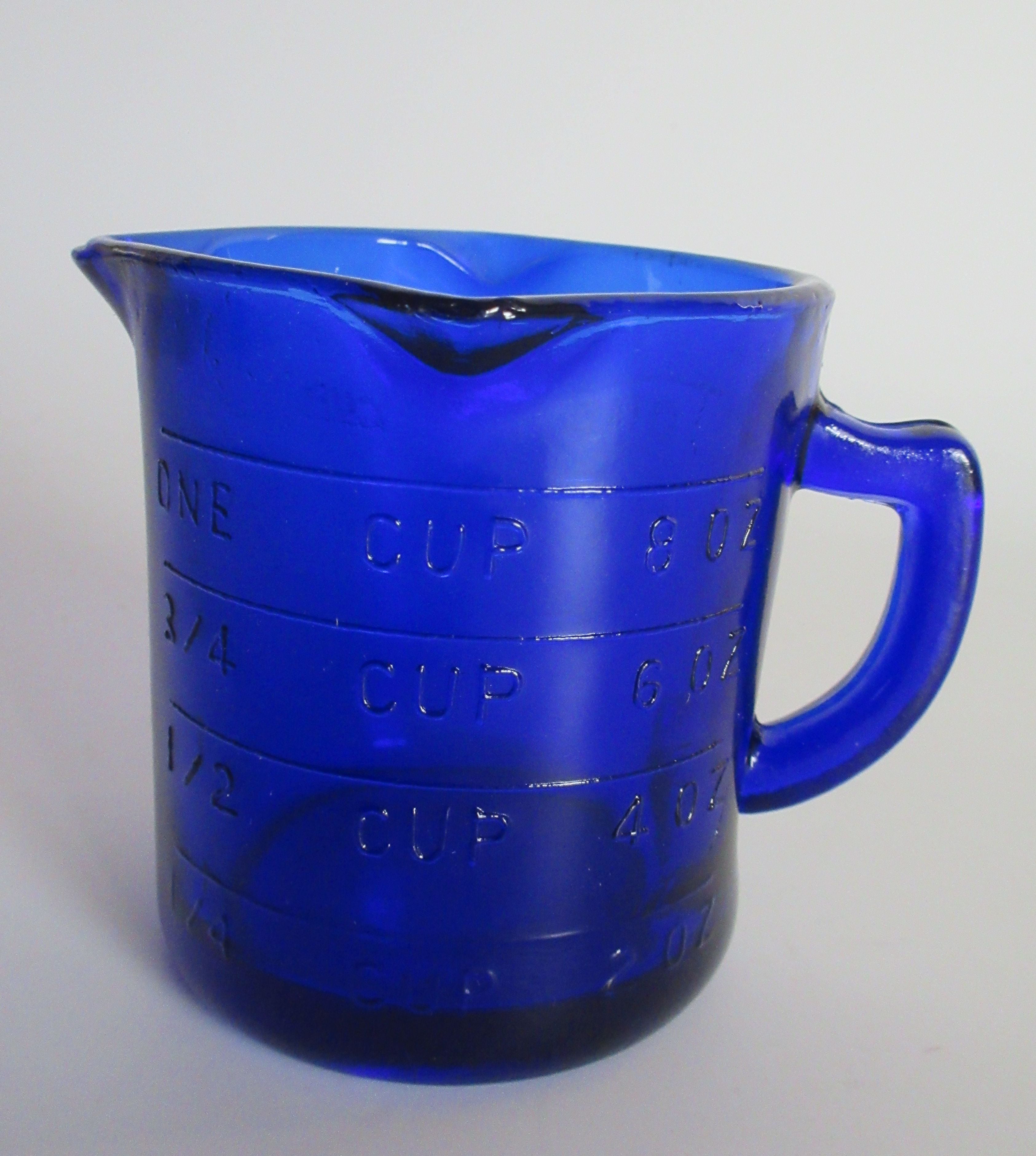 Cobalt Blue Glass 3 Spout Graduated Measuring Cup 