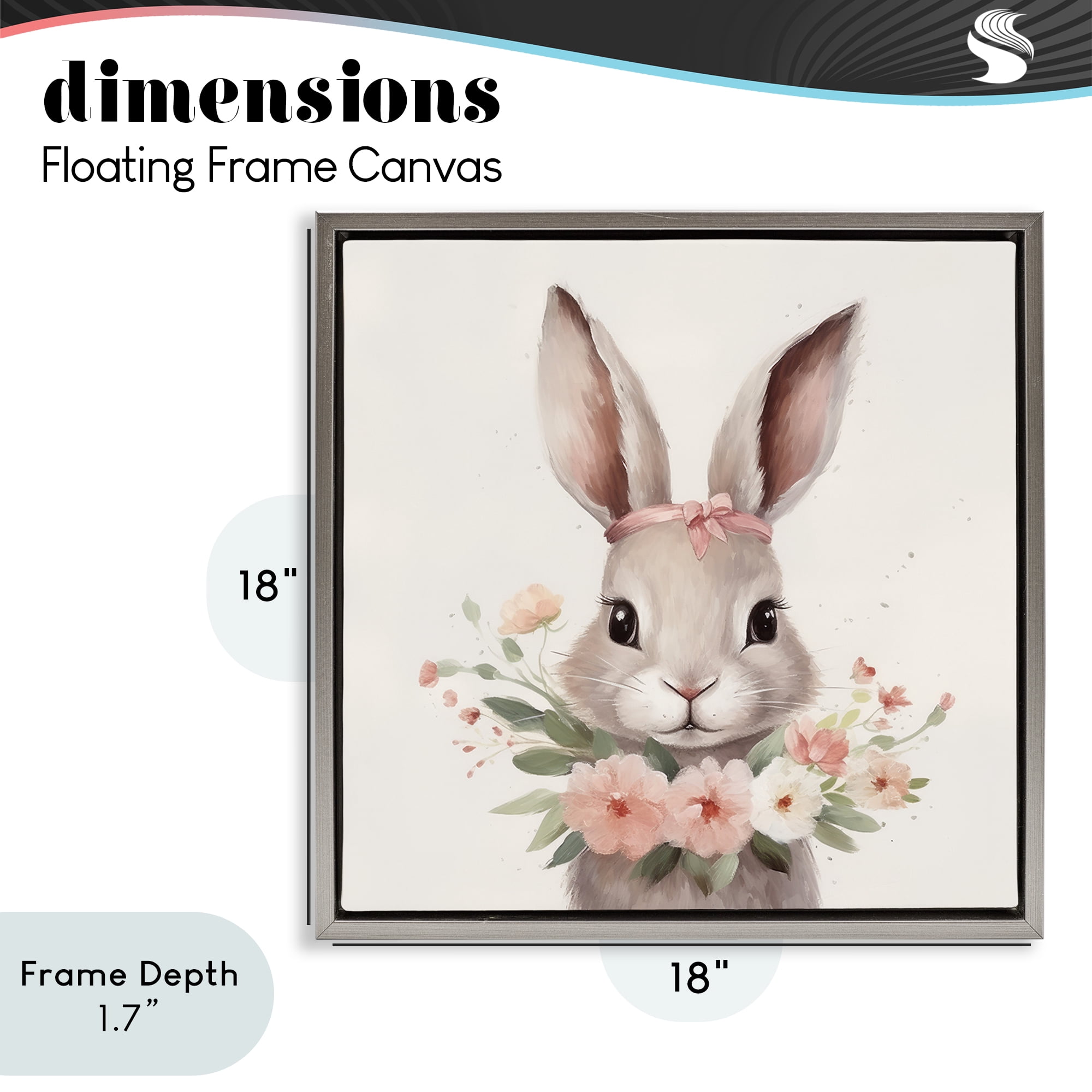 Stupell Industries Charming Bunny in Floral Wreath Gray Framed Floater Canvas Wall Art, design by Lazar Studio
