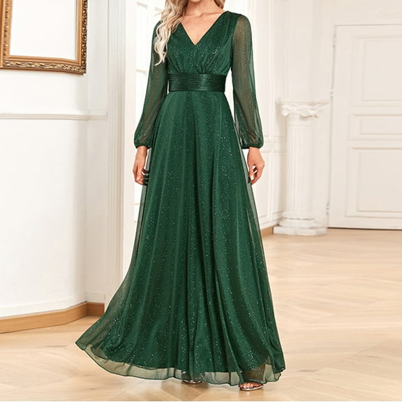 Lilgiuy Women V-Neck Dress Chiffon Elastic Banquet Bridesmaid Evening Dress for Business Office