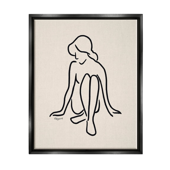 Stupell Industries Relaxing Girl Doodle Style Line Drawing Graphic Art Jet Black Floating Framed Canvas Print Wall Art, Design by Elizabeth Tyndall