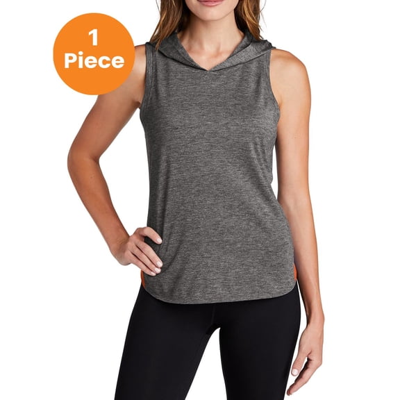 Sport-Tek LST410 Ladies PosiCharge Tri-Blend Wicking Draft Hoodie Tank, Deep Orange/ Dark Grey Heather, XXL, Womens Sweatshirts & Hoodies