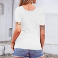 thumbnail image 3 of QRIC Womens Short Sleeve Button Down Shirts Low Cut Sexy Round Neck Fitted Ribbed Knit Henley Tops White, S-3XL, 3 of 6