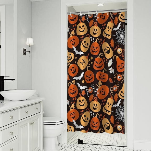 Halloween Pumpkins Bats and Spider Webs Shower Curtain 36"x72" ,Bathroom Decorative Shower Curtains Set with 12 Hooks,Modern Waterproof Washable Shower Curtain