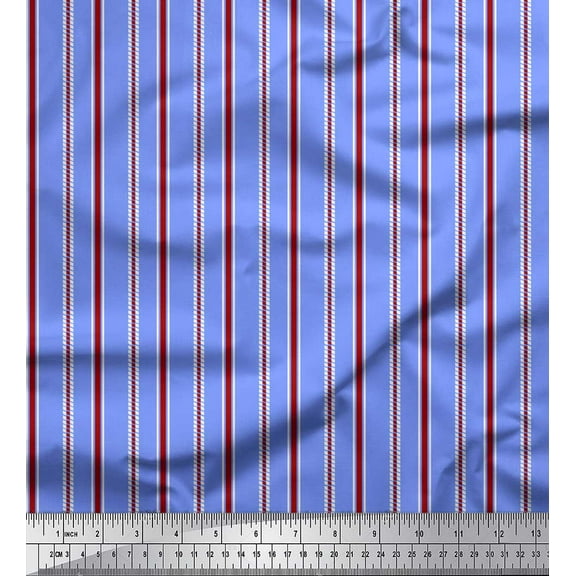 Soimoi Blue Cotton Voile Fabric Vertical Stripe Print Fabric by the Yard 42 Inch Wide
