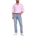 thumbnail image 2 of INSPIRE CHIC Men's Seersucker Shirt Striped Long Sleeve Button Down Textured Top 2XL Pink, 2 of 5
