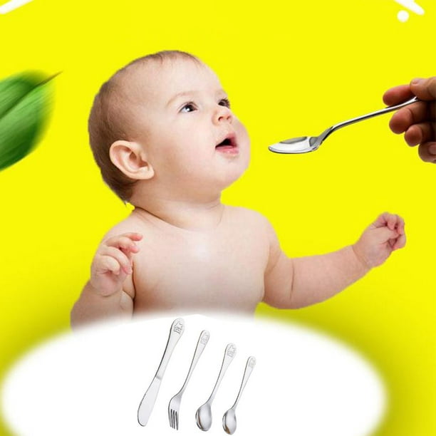 Autorisation! Nouveau 4 pièces/ensemble cuillère à café cuillère fourchette  couteau ustensiles ensemble vaisselle bébé en acier inoxydable 