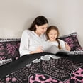 thumbnail image 4 of Erosebridal Leopard Print Bow Pearl Twin Comforter Sets for Girls, Pink Glitter Print Ribbon Bedding Set, Black Reversible, 2pcs, 4 of 6