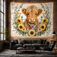 thumbnail image 6 of Highland Cow with Sunflowers on Rustic Wooden Planks, Nostalgic Farmhouse for Animal Lovers, Botanical Wall Decor, Housewarming Gift, Tapestry Wall Hanging for Bedroom and Living Room, 6 of 7