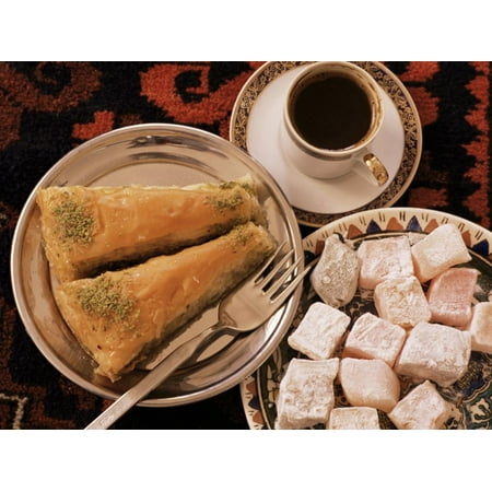 Typical Turkish Desserts - Baklava, Loukoumi (Turkish Delight), and Turkish Coffee, Turkey, Eurasia Print Wall Art By Michael (Best Baklava In Turkey)