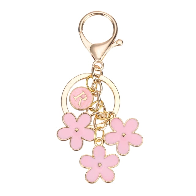Llave de Encanto de Flor Rosa Uxcell, Llavero Enameled Inicial Floral Lindos para Mujeres Accesorios de Bolsa
