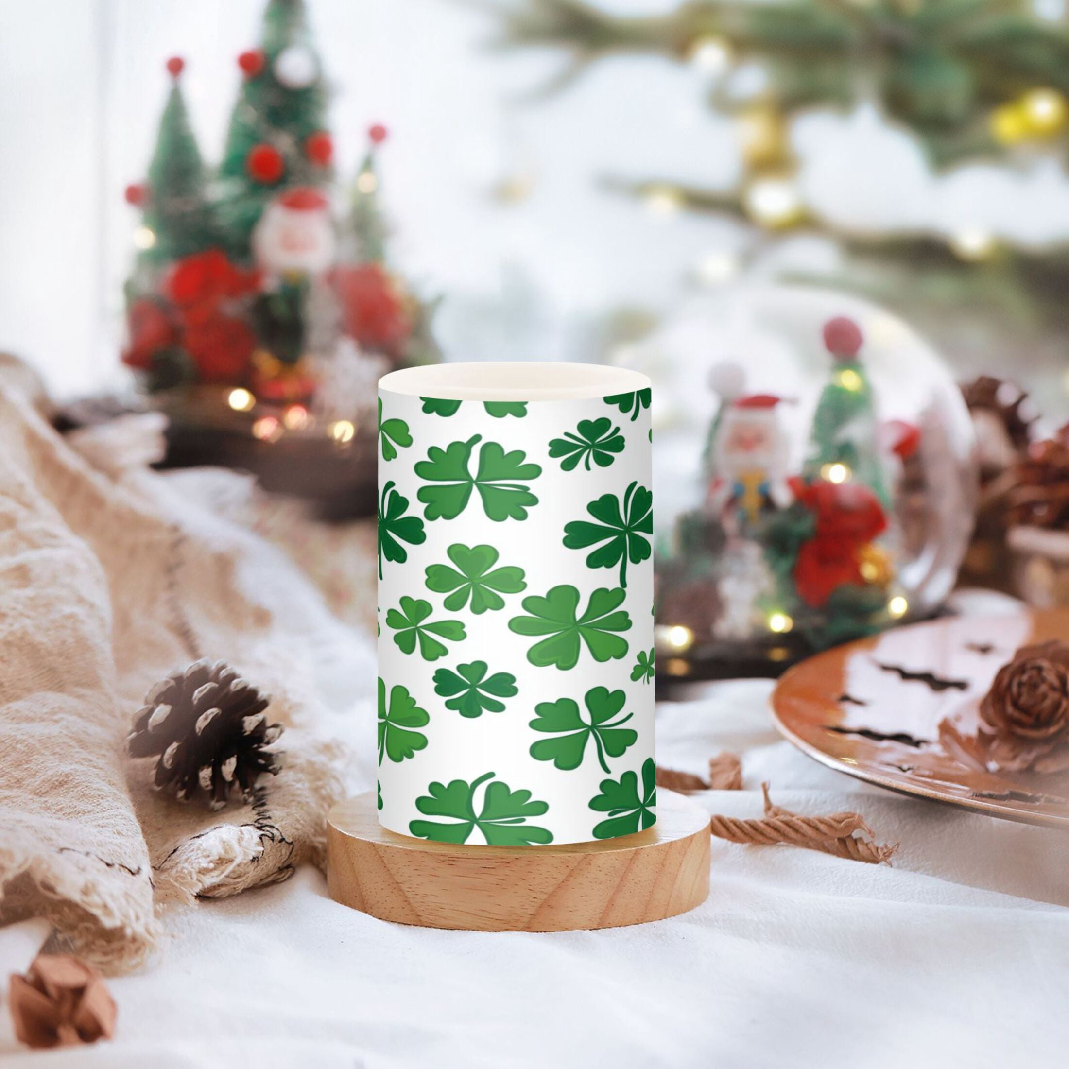 2 PCS Flameless Candles with Remote Timer LED Battery Operated Flickering Candle Light for Wedding Table Home Decoration Gifts Shamrock Pattern
