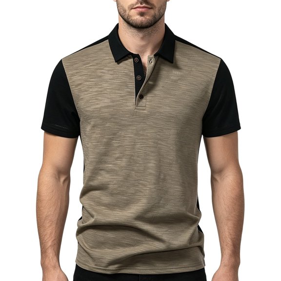 Men's Polo Shirts Summer Fashion Color Blocking Buttoned Down Short Sleeve Collared Shirt