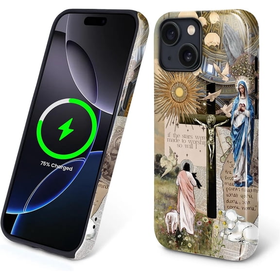 Case for iPhone 15, Compatible with Magsafe PC Hard Shell & Silicone Inner Bumper Anti-Scratch Full-Body Cover Shockproof Slim Design Faith in The Goddess Jesus