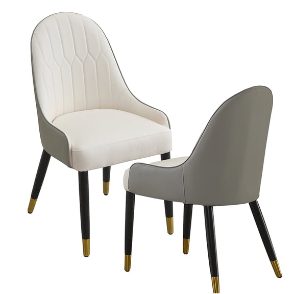 Modern Dining Chairs Set of 2, Faux Leather Upholstered Side Chairs with Metal Legs, Mid-Century Kitchen Dining Room Accent Chairs, Gray