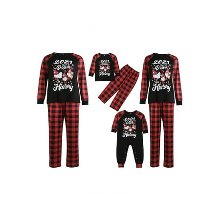 

Xingqing Christmas Family Pajamas Set Plaid Letter Print Long Sleeve Round Neck Tops Pants Romper Sleepwear