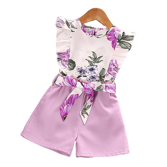 QUDDERR Ensemble 2 Pcs pour Filles de 4 à 7 Ans, Chemise Sans Manches Imprimée d'Été + Ensemble de Mode
