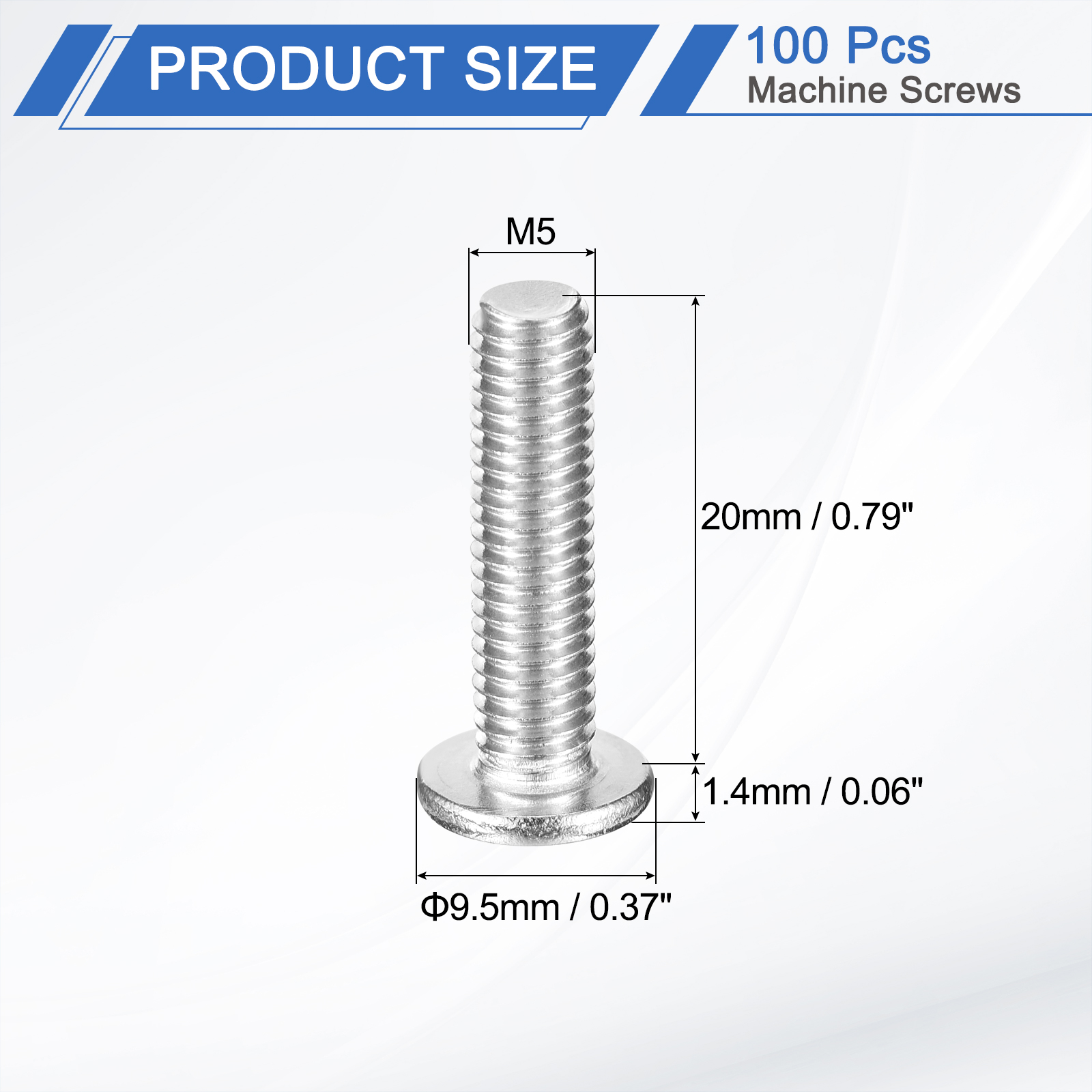 M5-0.8 x 20mm 100Pcs Metal Flat Round Head Screws Phillips Drive Machine Bolt