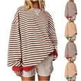thumbnail image 7 of hxobax Women Oversized Color Block Striped Sweatshirt Crewneck Long Sleeve Raglan Shirt Pullover Top, 7 of 7