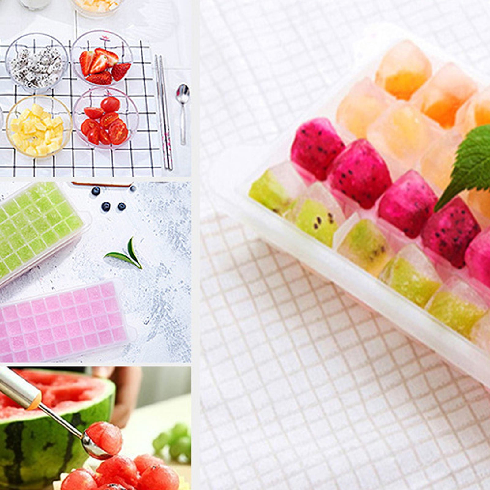 XKHHLH Ice Trays for Freezer with Lid and Bin,Plastic Ice Bin Container for Freezer, Crushed Ice Cube Trays with Lids and Bin,Ice Container with Locking Lid,BPA Free,Easy to Remove
