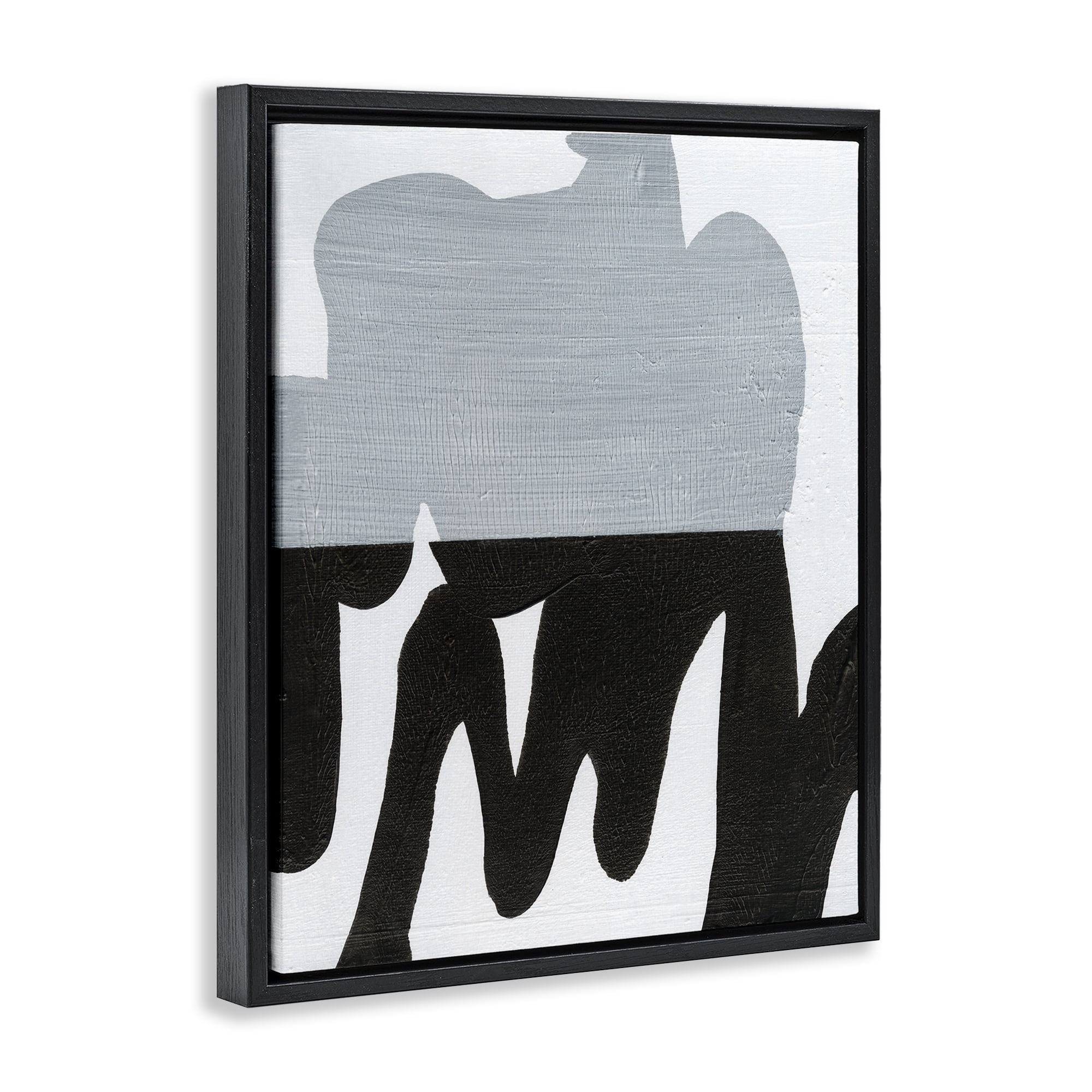 Stupell Industries Opaque Black & Grey Form Abstract Painting Black Floater Framed Canvas Art Print Wall Art, 17 x 21