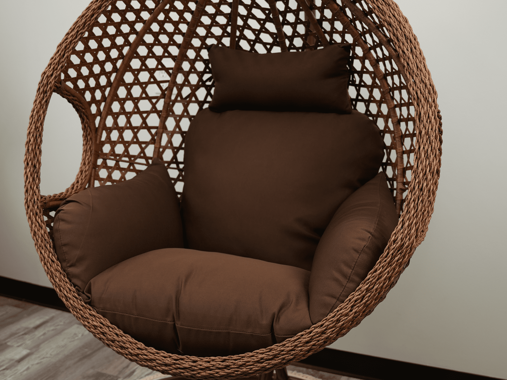 SK CHUMRA Egg Chair Cushion Hanging Basket Chair Pads Wicker Rattan Hanging Seat Cushion Nonslip Soft Headrest & Armrest Outdoor Porch Backyard UV Resistant Patio Hammock Swing Cushions (Dark Coffee)