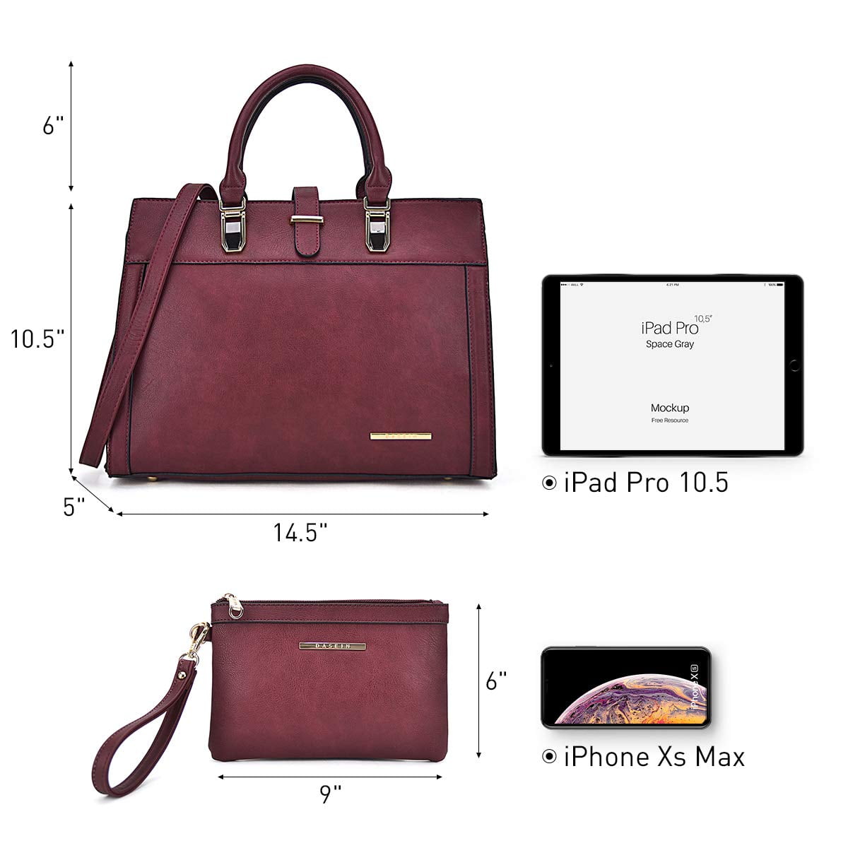 Women's Handbag Flap-over Belt Shoulder Bag Top Handle Tote Satchel Purse Work Bag w/Matching Wristlet