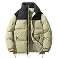 thumbnail image 1 of Lovzfmll Men's Color Block Puffer Jacket Stand Collar Heavyweight Quilted Zip Up Army Green, M, 1 of 4